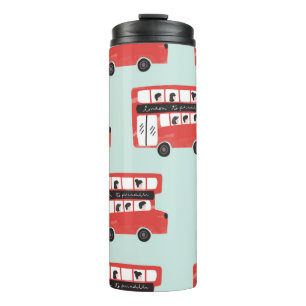 Roter London-Doppeldeckerbus Nahtloses Muster vint Thermosbecher