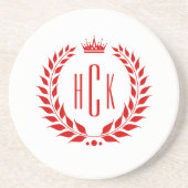 Roter Lorbeerkranz mit individuellem Monogramm Getränkeuntersetzer (Vorne)