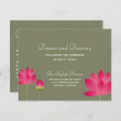 Roter Lotus Blume Grüne Hochzeitsfeier Begleitkarte (Vorne/Hinten)