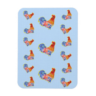 Roter lustiger Hahn Cockerel Blau und Weiße Flecke Magnet