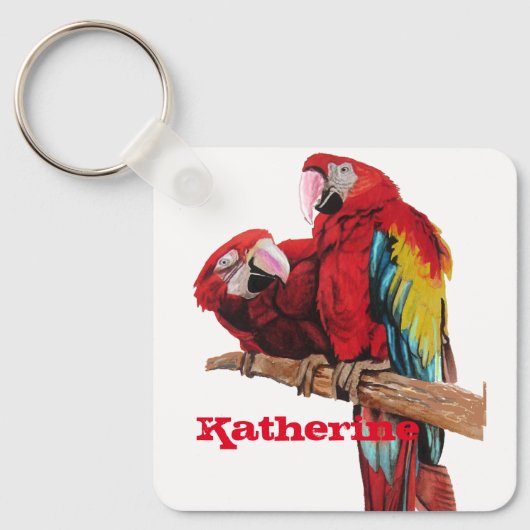 Roter Macaw Papagei Papageien Wasserfarben Schlüss Schlüsselanhänger (Vorderseite)