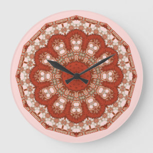 Roter Mandala-extravaganter Imitat-Stich Große Wanduhr