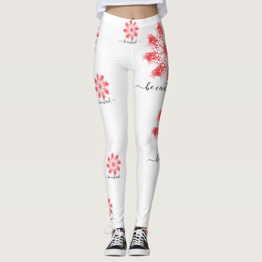 Roter Mandala-Fraktal-Doodle zentrieren Leggings (Vorderseite)