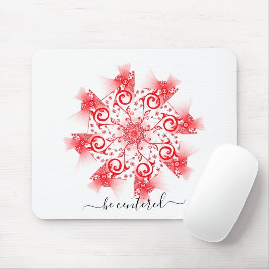 Roter Mandala-Fraktal-Doodle zentrieren Mousepad (Mit Mouse)