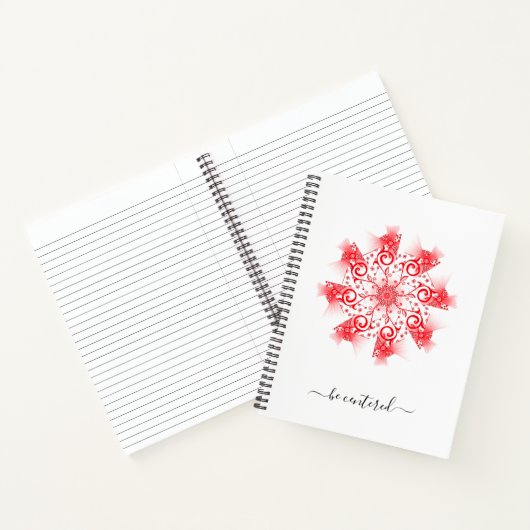 Roter Mandala-Fraktal-Doodle zentrieren Notizblock (Innenseite)