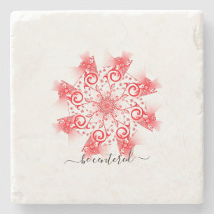 Roter Mandala-Fraktal-Doodle zentrieren Steinuntersetzer