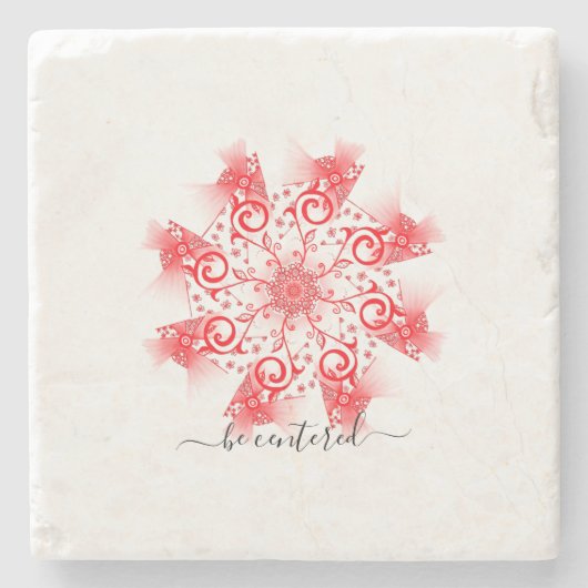 Roter Mandala-Fraktal-Doodle zentrieren Steinuntersetzer (Vorderseite)