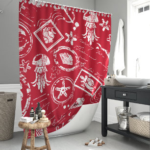 Roter maritimer Vintage-Meeresstempel Duschvorhang