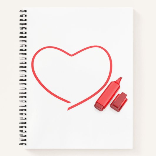 Roter Marker und rotes Herz Notizblock (Vorderseite)
