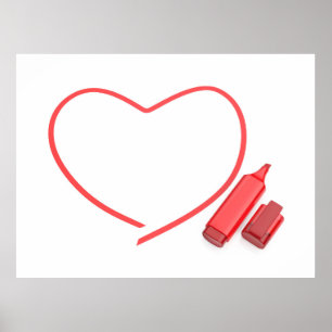 Roter Marker und rotes Herz Poster