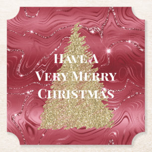 Roter Marmor Gold Glitter Weihnachtsbaum Untersetzer