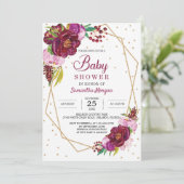 Roter Maron hellrosa goldfarbene Babydusche Einladung (Stehend Vorderseite)