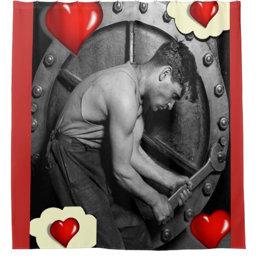 roter mechanischer Schwarz-weißer Duschvorhang (Vorderseite)