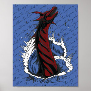 Roter Meer-Monster-Schlangen-Ozeanwellen-Plakat Poster