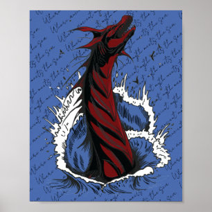 Roter Meer-Monster-Schlangen-Ozeanwellen-Plakat Poster