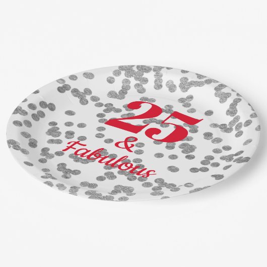 Roter Meilenstein - Geburtstag - Teller auf Papier (Schrägansicht)