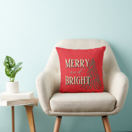 Roter Merry & Bright beschrifteter Weihnachtsbaum Kissen