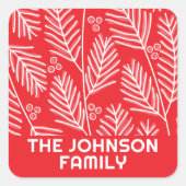 Roter Merry Calligrafy-Kiefer Zweige weiß Quadratischer Aufkleber (Vorderseite)