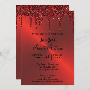 Roter metallischer Glitzer 16 . Geburtstag Einladu Einladung