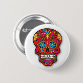 Roter mexikanischer Zuckerschädel-Tag der Toten Button (Vorne & Hinten)