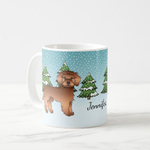 Roter Mini Goldendoodle Hund in einem Winterwald Kaffeetasse