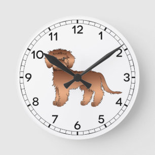 Roter Mini Goldendoodle Süßer Cartoon-Hund Runde Wanduhr