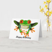 Roter mit Augen Baum-Frosch-Geburtstag Karte (Gelbe Blume)