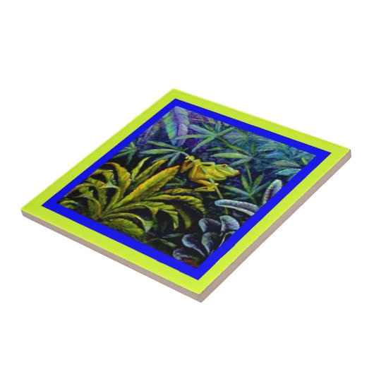 Roter mit Augen goldener Baum-Frosch durch sharles Fliese (Seite)