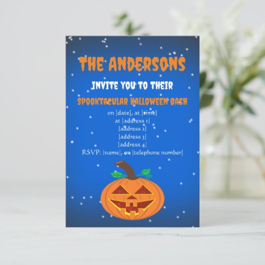 Roter Mit Augen Halloween Pumpkin Einladung (Stehend Vorderseite)