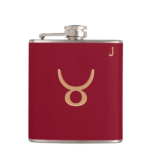 Roter Mit Monogramm Kolben - Zodiac - Taurus Flachmann (Vorderseite)