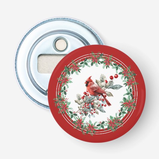 Roter Mockingbird Poinsettia Grenzen Elegant Flaschenöffner (Vorderseite)