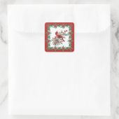 Roter Mockingbird Poinsettia Grenzen Elegant Quadratischer Aufkleber (Tasche)