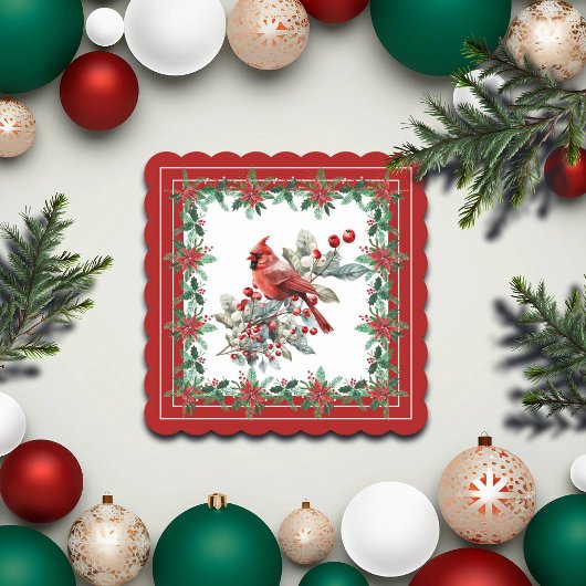 Roter Mockingbird Poinsettia Grenzen Elegant Untersetzer