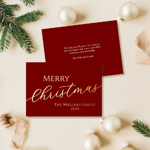 Roter moderner minimalistischer Frohe Weihnachten Folien Feiertagskarte
