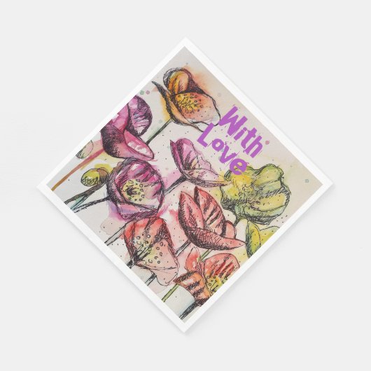 Roter Mohn Aquarell Hellrosa Blume Serviette (Ecke)