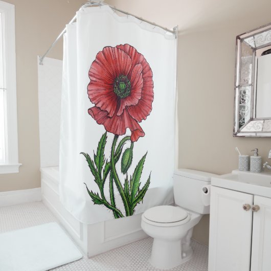 Roter Mohn, Aquarell und Tinte Duschvorhang (Beispiel)