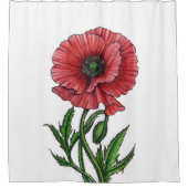 Roter Mohn, Aquarell und Tinte Duschvorhang (Vorderseite)