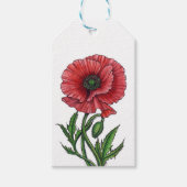 Roter Mohn, Aquarell und Tinte Geschenkanhänger (Vorderseite)