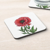 Roter Mohn, Aquarell und Tinte Getränkeuntersetzer (Linke Seite)