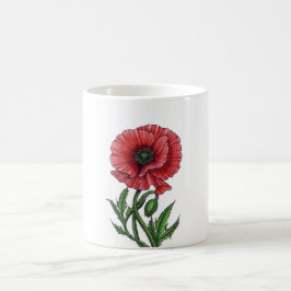 Roter Mohn, Aquarell und Tinte Kaffeetasse