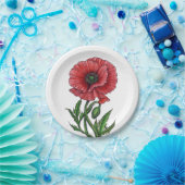 Roter Mohn, Aquarell und Tinte Pappteller (Party)