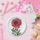 Roter Mohn, Aquarell und Tinte Pappteller (Party)