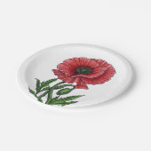 Roter Mohn, Aquarell und Tinte Pappteller (Schrägansicht)