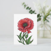 Roter Mohn, Aquarell und Tinte Postkarte (Stehend Vorderseite)