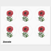 Roter Mohn, Aquarell und Tinte Runder Aufkleber (Blatt)
