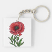 Roter Mohn, Aquarell und Tinte Schlüsselanhänger (Rückseite)