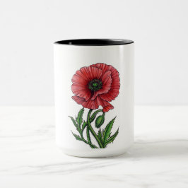 Roter Mohn, Aquarell und Tinte Tasse