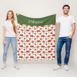 Roter Mohn Aquarell Wildblumen Name Fleecedecke