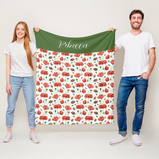 Roter Mohn Aquarell Wildblumen Name Fleecedecke (Beispiel)