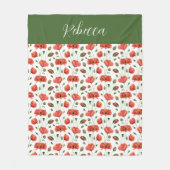 Roter Mohn Aquarell Wildblumen Name Fleecedecke (Vorderseite)